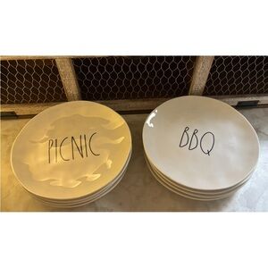 Rae Dunn Cream Picnic and BBQ Melamine Plate Set (8” plates”